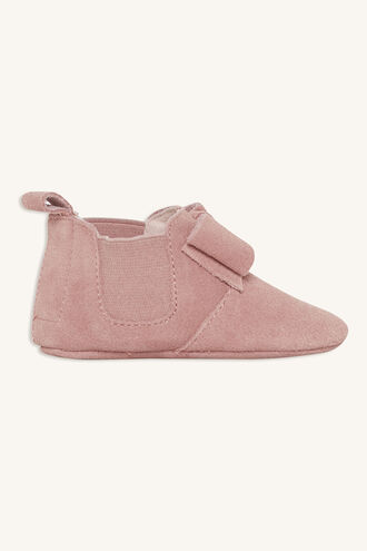 SUEDE BOW BABY BOOTIE in colour DUSTY PINK