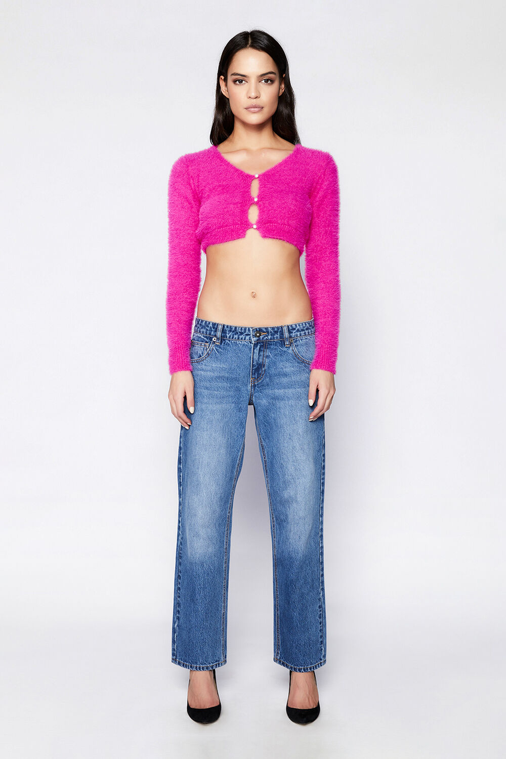 ADELINE FLUFFY KNIT CARDI in colour HOT PINK