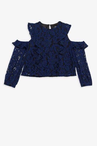 LACE RUFFLE TOP in colour MAZARINE BLUE