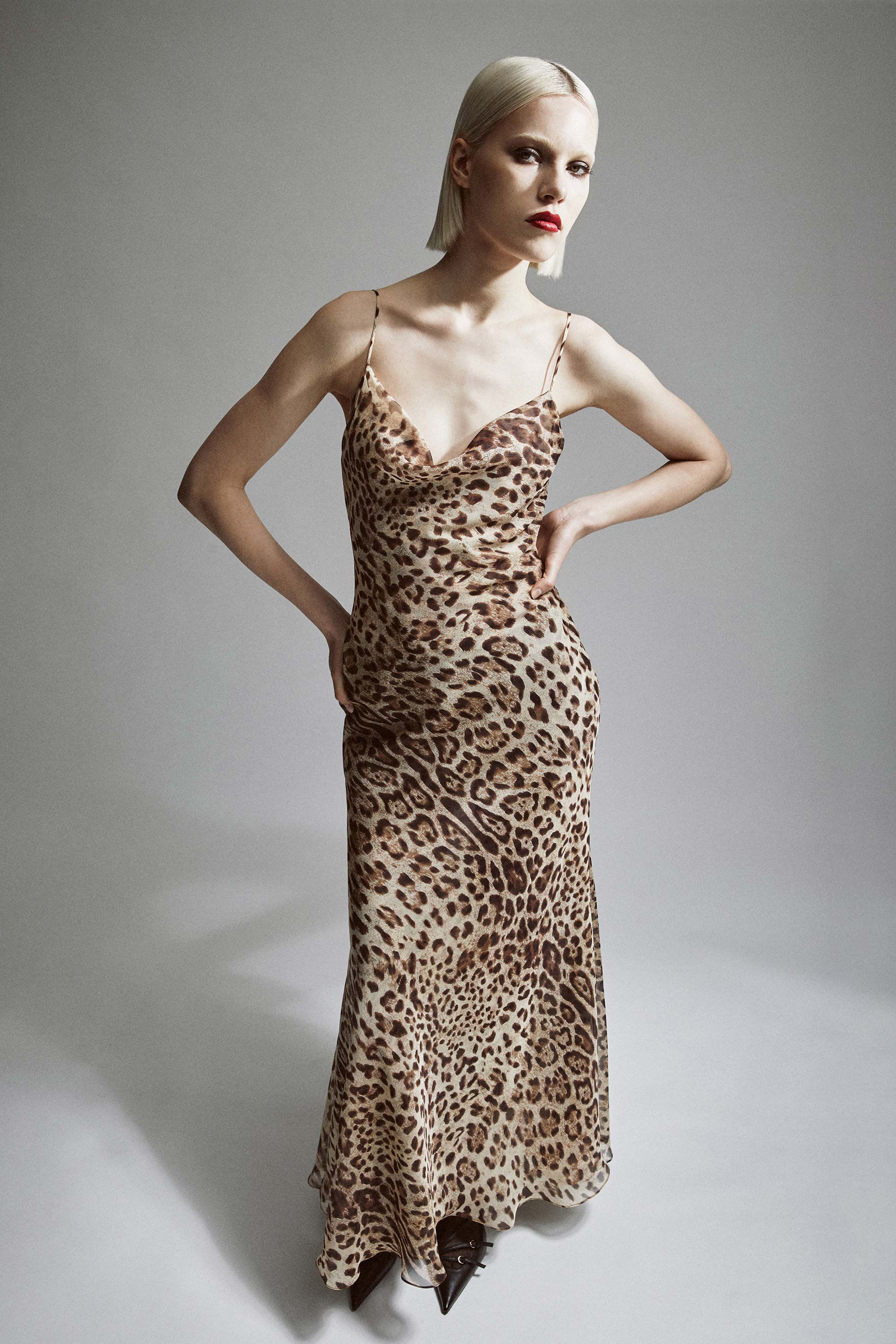 Leopard print dress cowl neck clearance