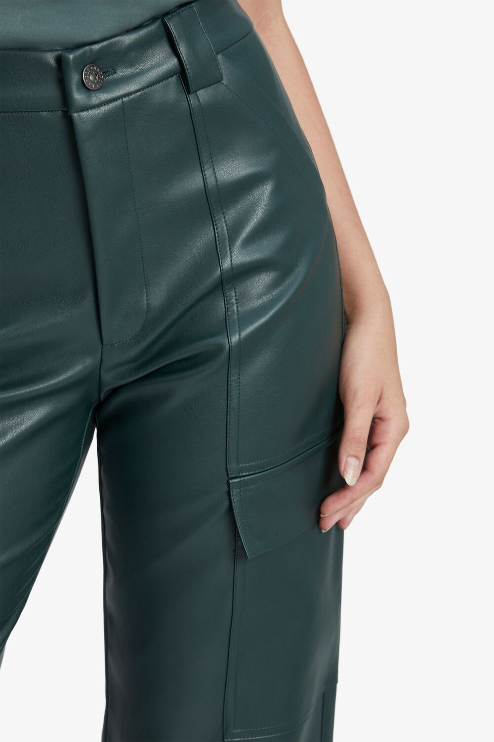 VEGAN LEATHER CARGO PANT in colour JASPER
