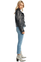 KIRA LEATHER BIKER JACKET in colour CAVIAR