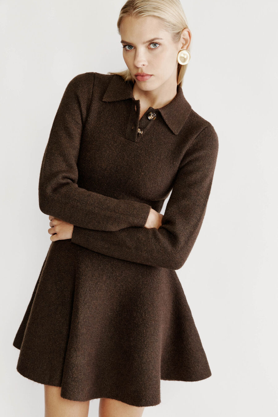 LEXTER LONG SLEEVE KNIT DRESS in colour CHOCOLATE