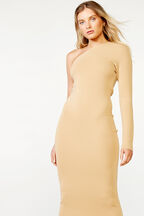 ONE SHOULDER KNIT DRESS in colour TAN