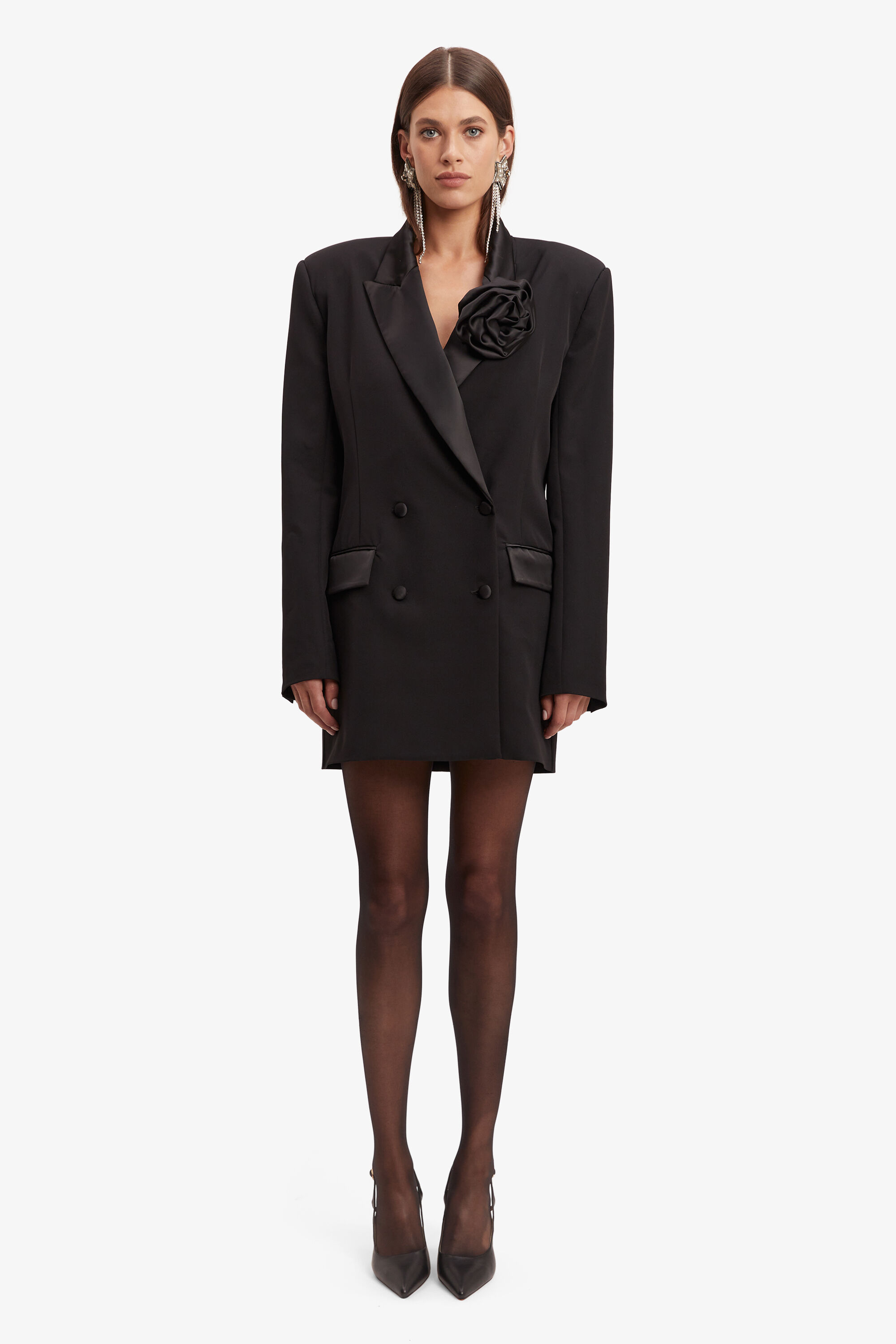 Joelle Tuxedo Dress In Black Bardot