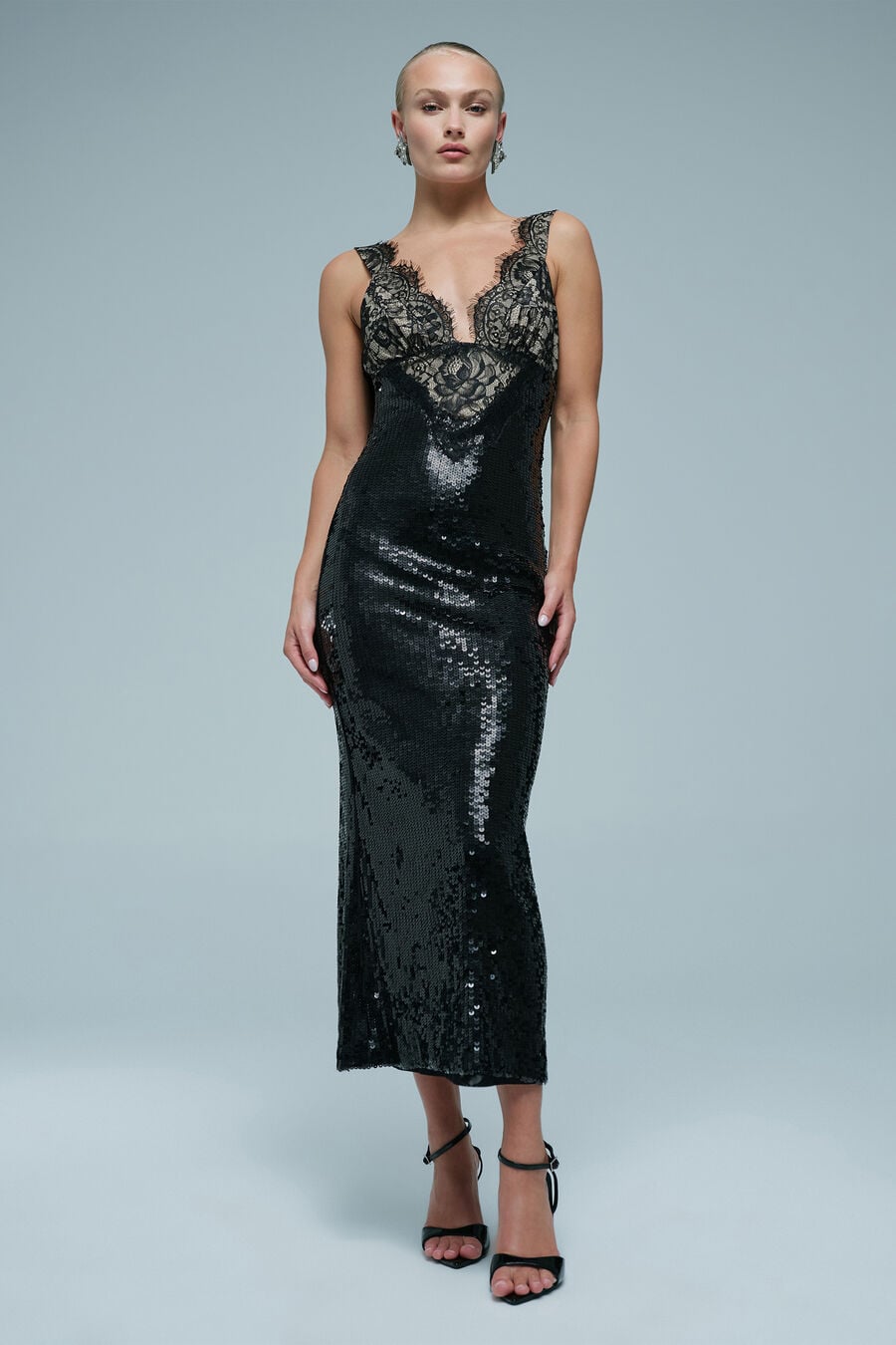 TORIE LACE SEQUIN MAXI DRESS in colour Black
