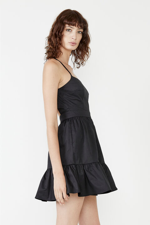 Backless Mini Poplin Dress in Black | Bardot