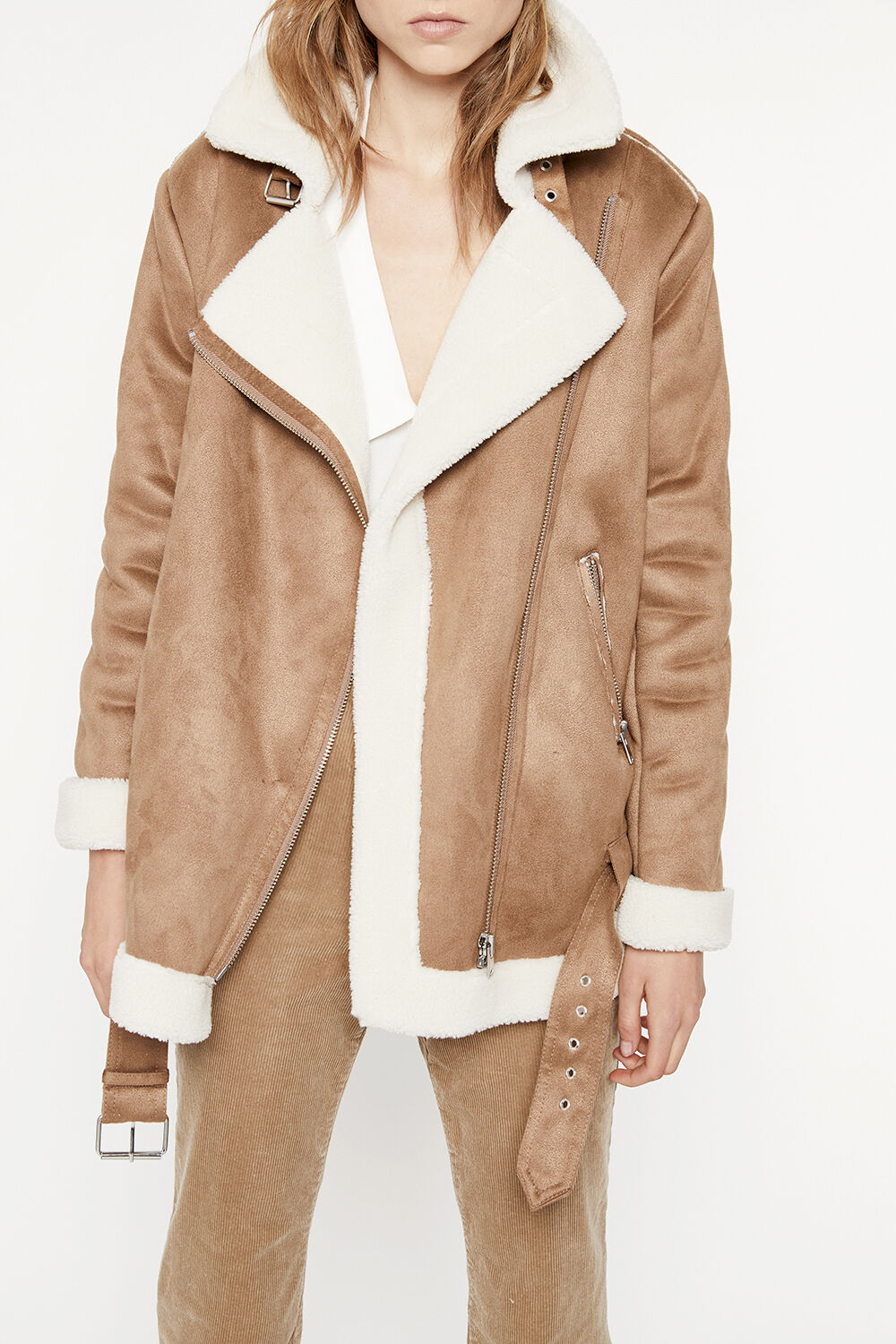 Shearling Jacket in Camel | Bardot