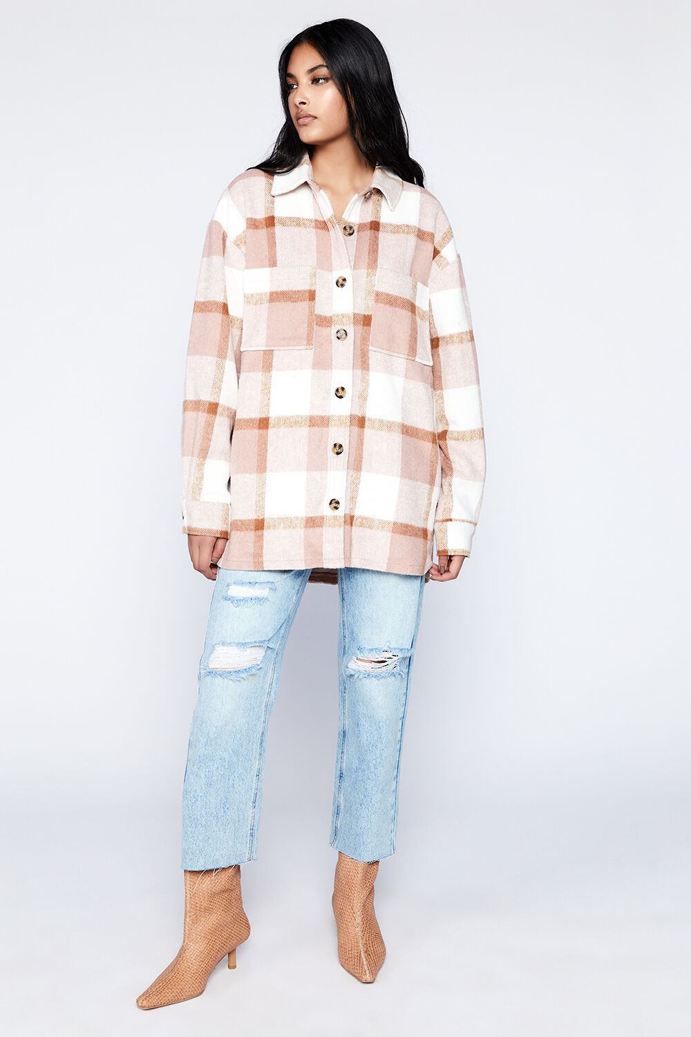 TALIA CHECK SHACKET in colour PEARL