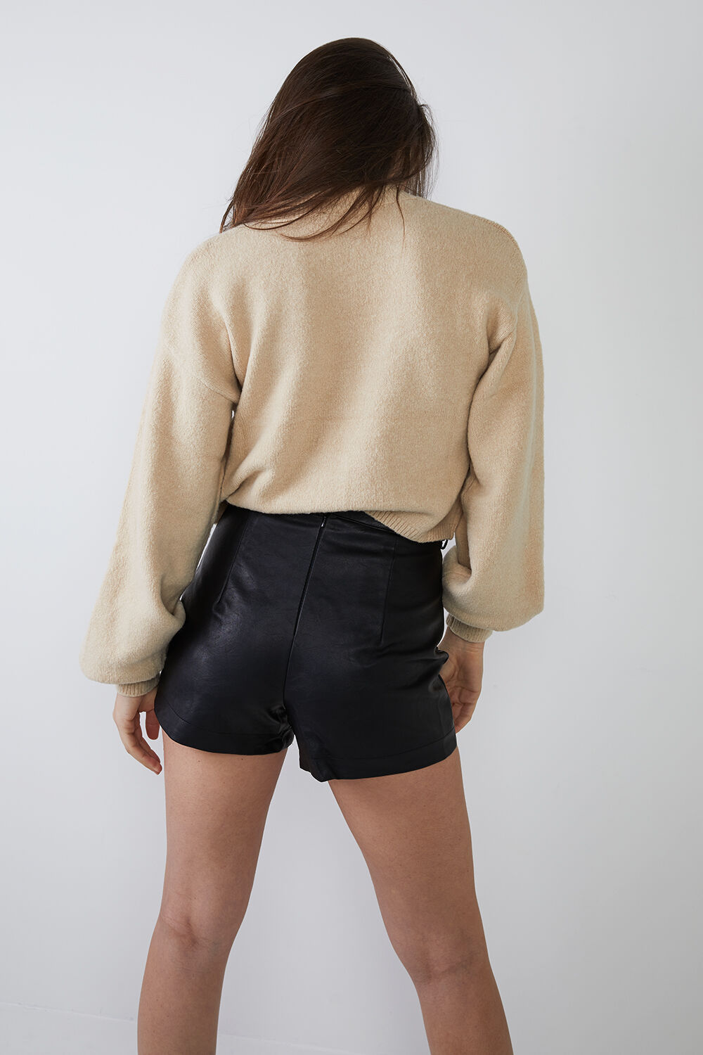 Vegan Leather Spliced Short in Black 