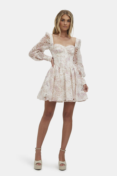 LILA FLOUNCE DRESS in colour TOMATO CREAM
