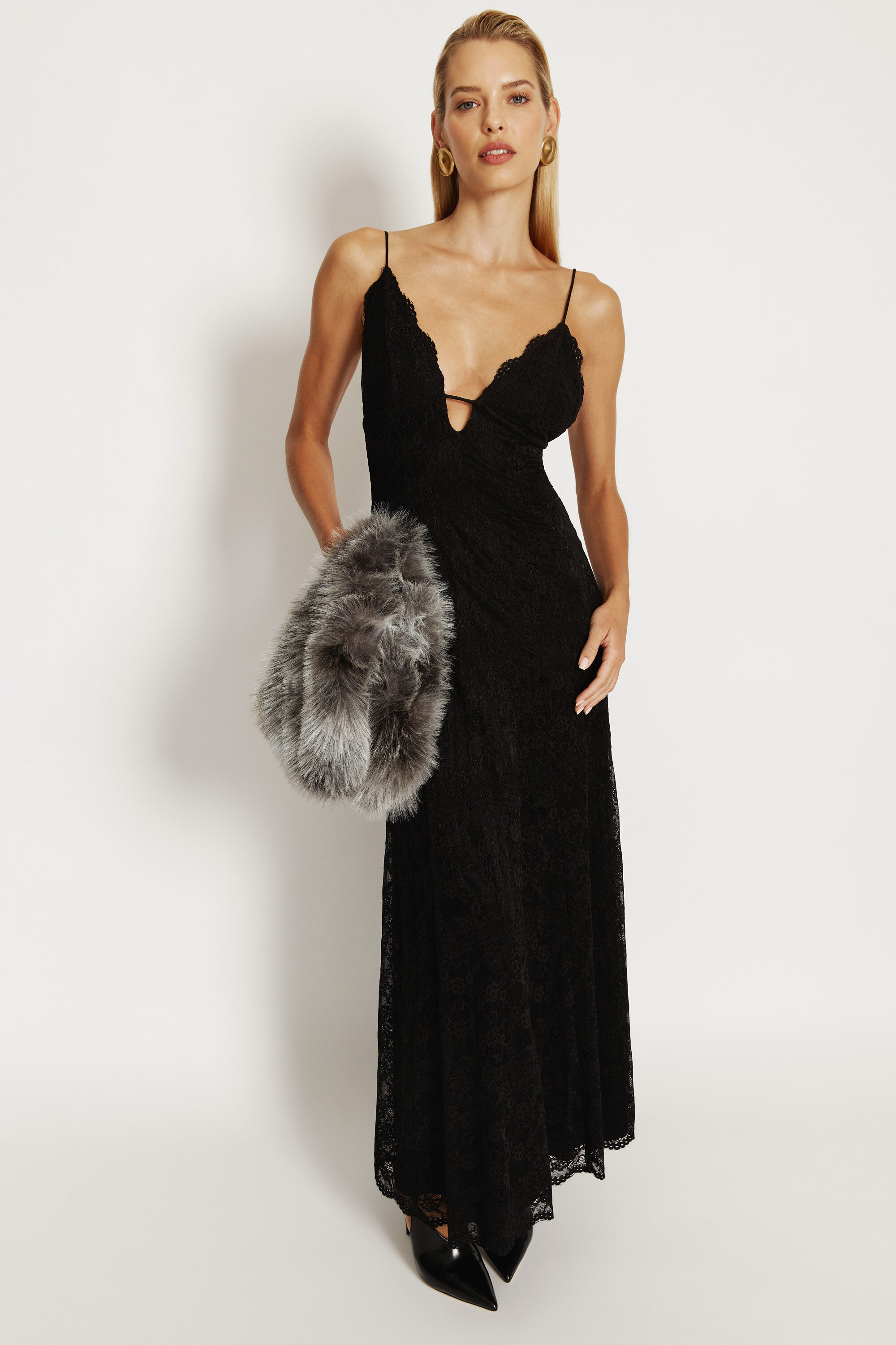Sabrine Lace Maxi Dress In Acid Black | Bardot
