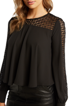 LACE YOKE BLOUSE in colour CAVIAR