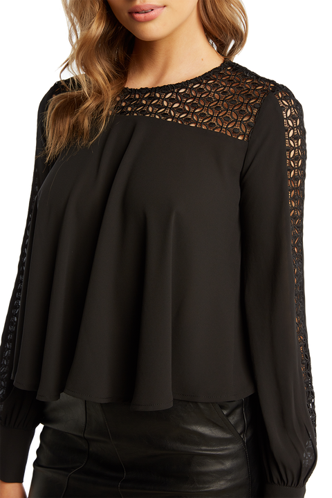 LACE YOKE BLOUSE in colour CAVIAR