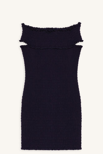 STACE SHIRRED DRESS in colour PEACOAT