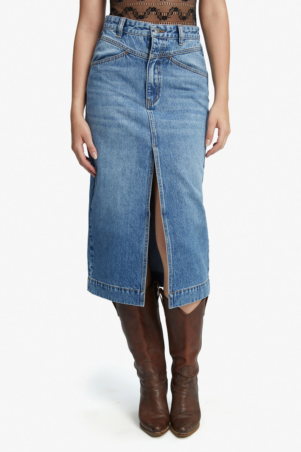 Jonah Midi Denim Skirt in colour MIDNIGHT NAVY