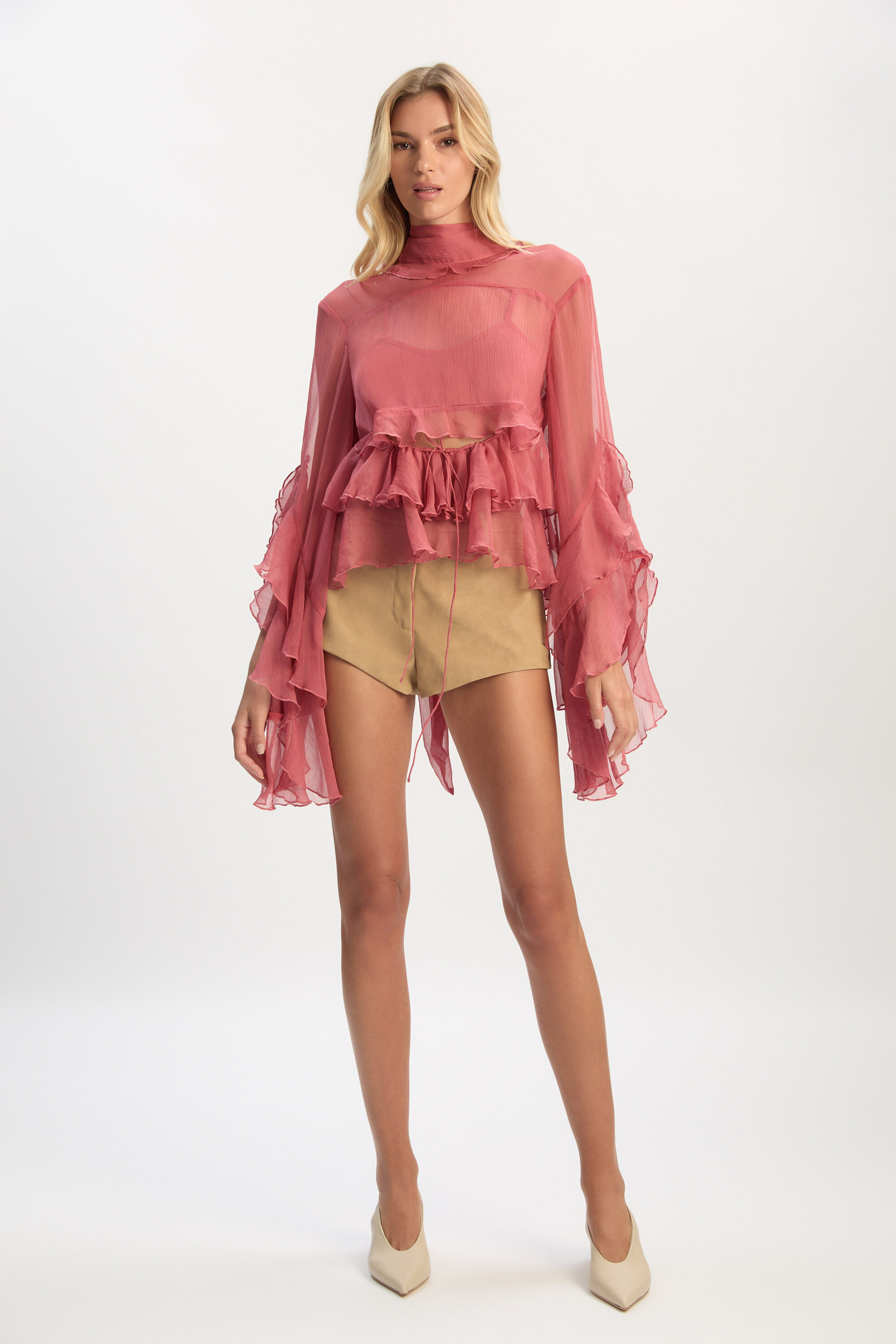 トップス solov FLOATING RUFFLE BLOUSE ローズ 大人気完売！