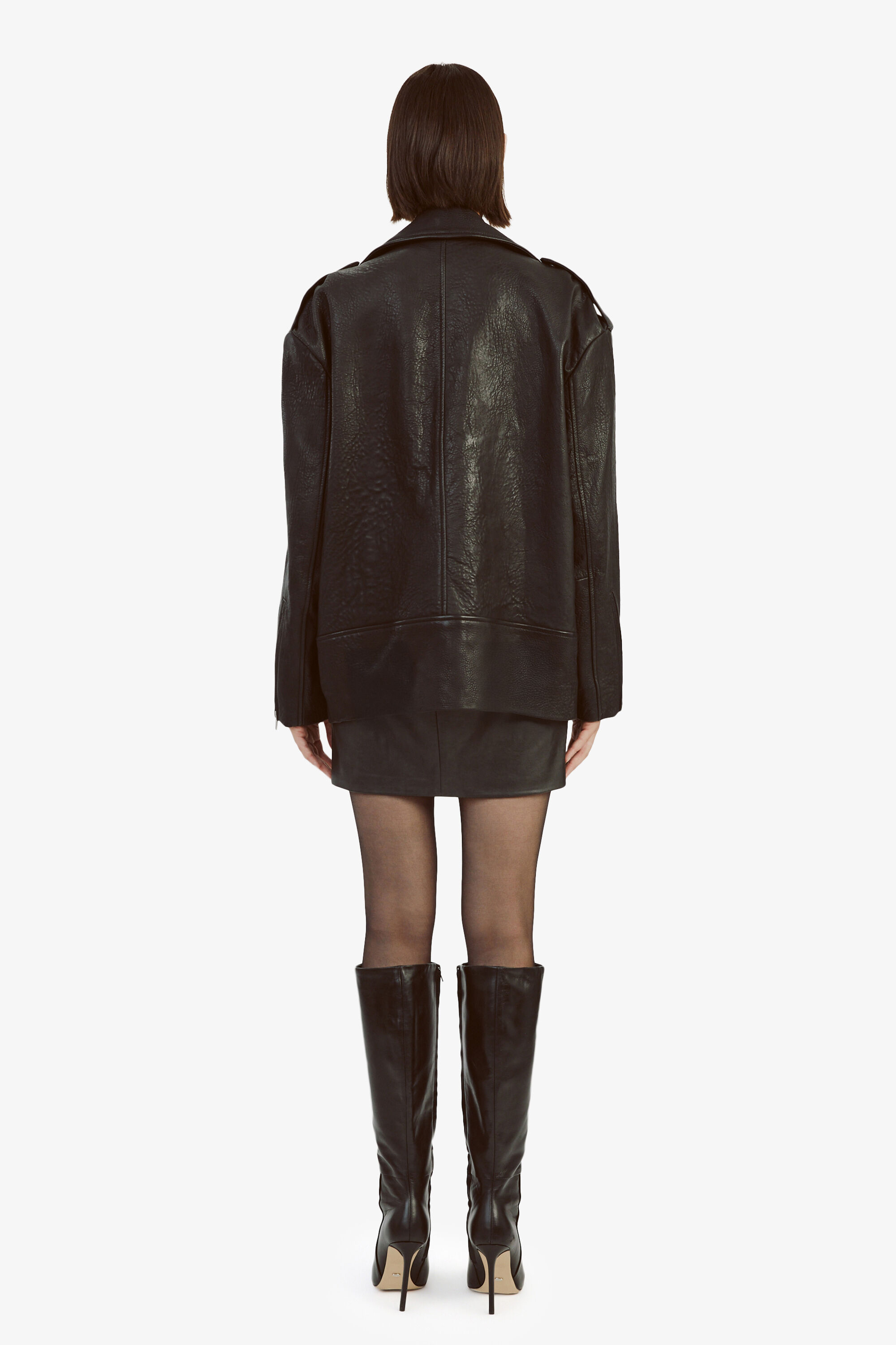 Oversized Leather Biker Jacket In Black | Bardot