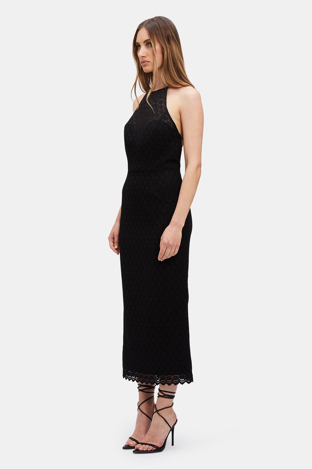 CHAMELEON LACE MIDI DRESS in colour CAVIAR