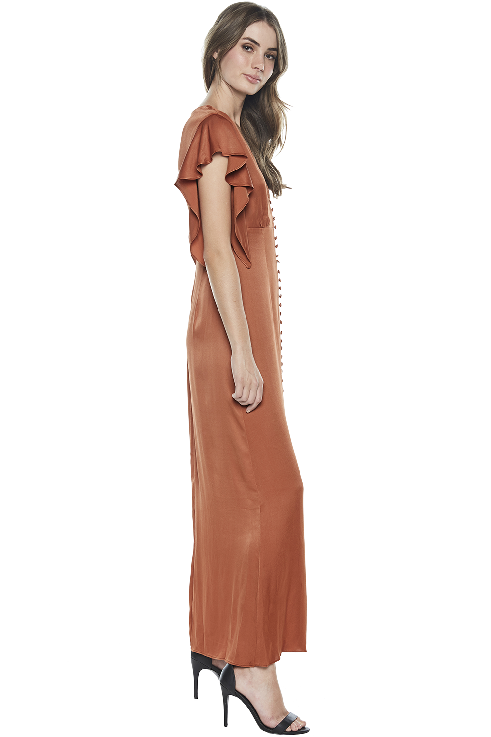 rust bardot dress