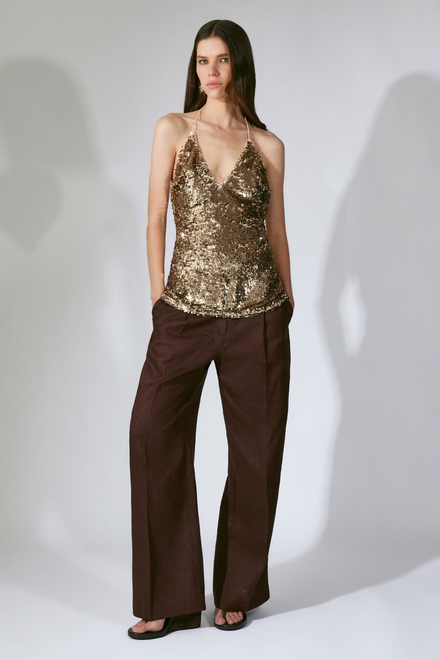 LENNON HALTER NECK CAMI in colour SOFT GOLD