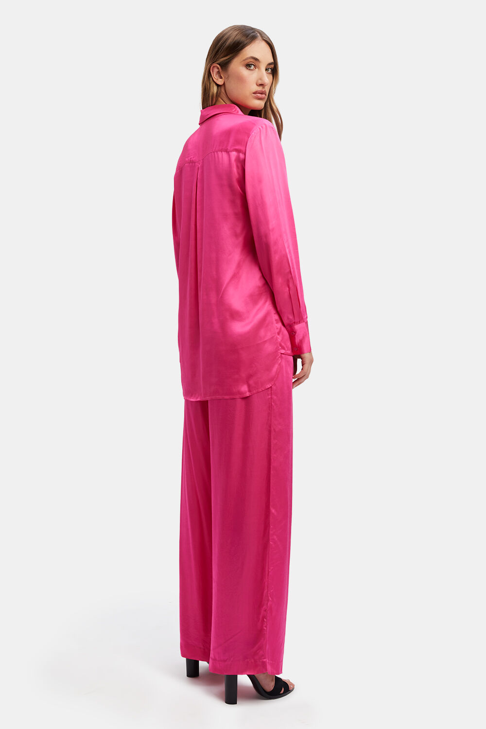 LENA SATIN SHIRT in colour HOT PINK
