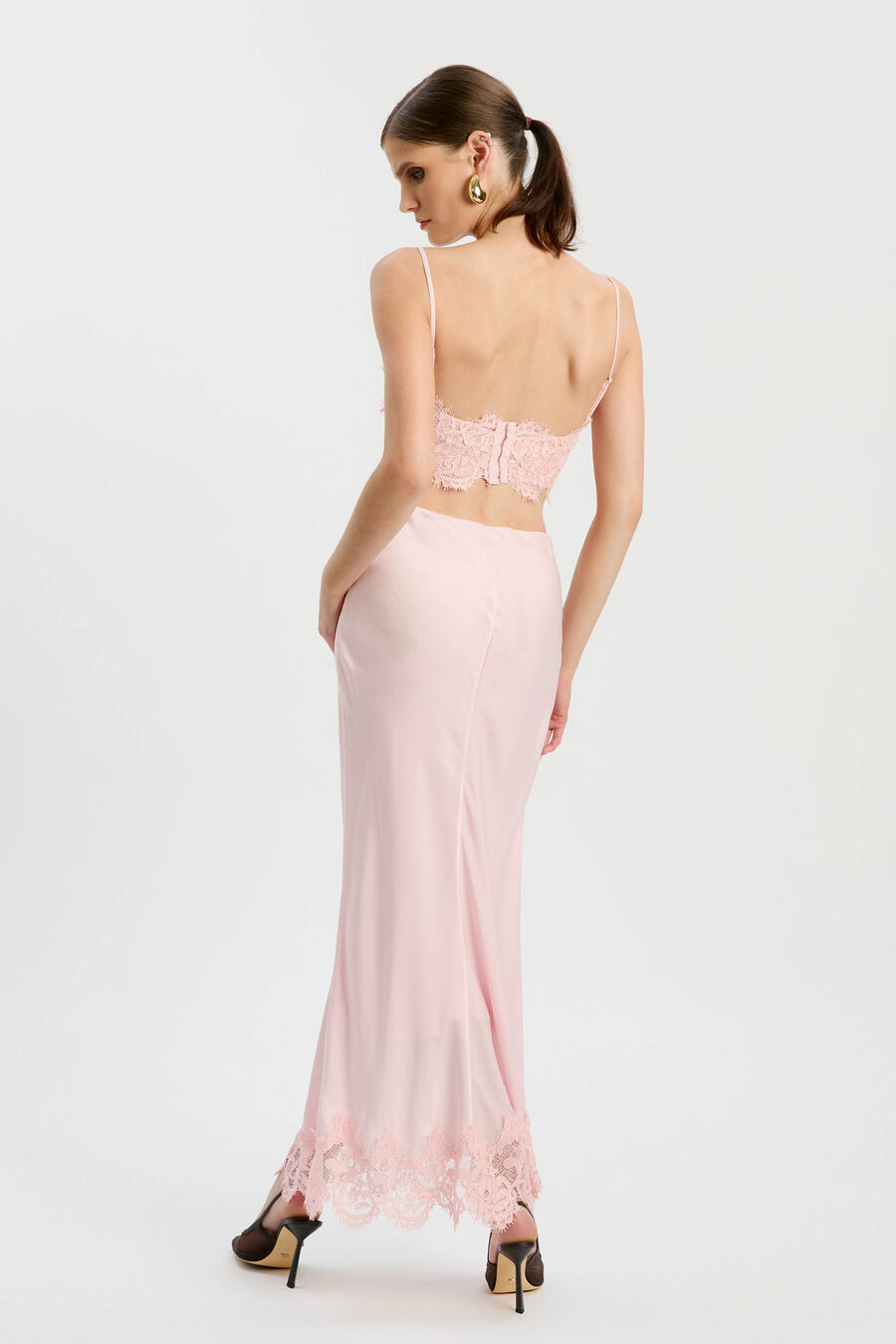 Elisan Lace Satin Midi Skirt