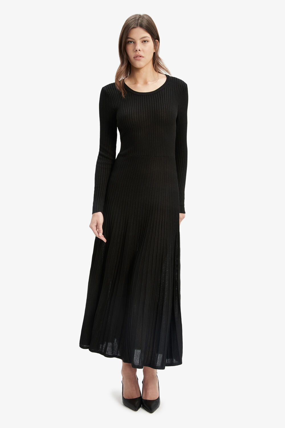 Rina Pleated Knit Dress in colour CAVIAR