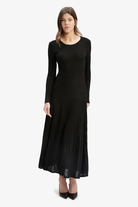 Rina Pleated Knit Dress in colour CAVIAR