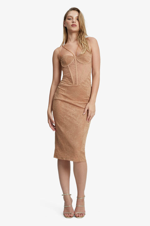 FLEUR LACE MIDI DRESS in colour MOONLIGHT