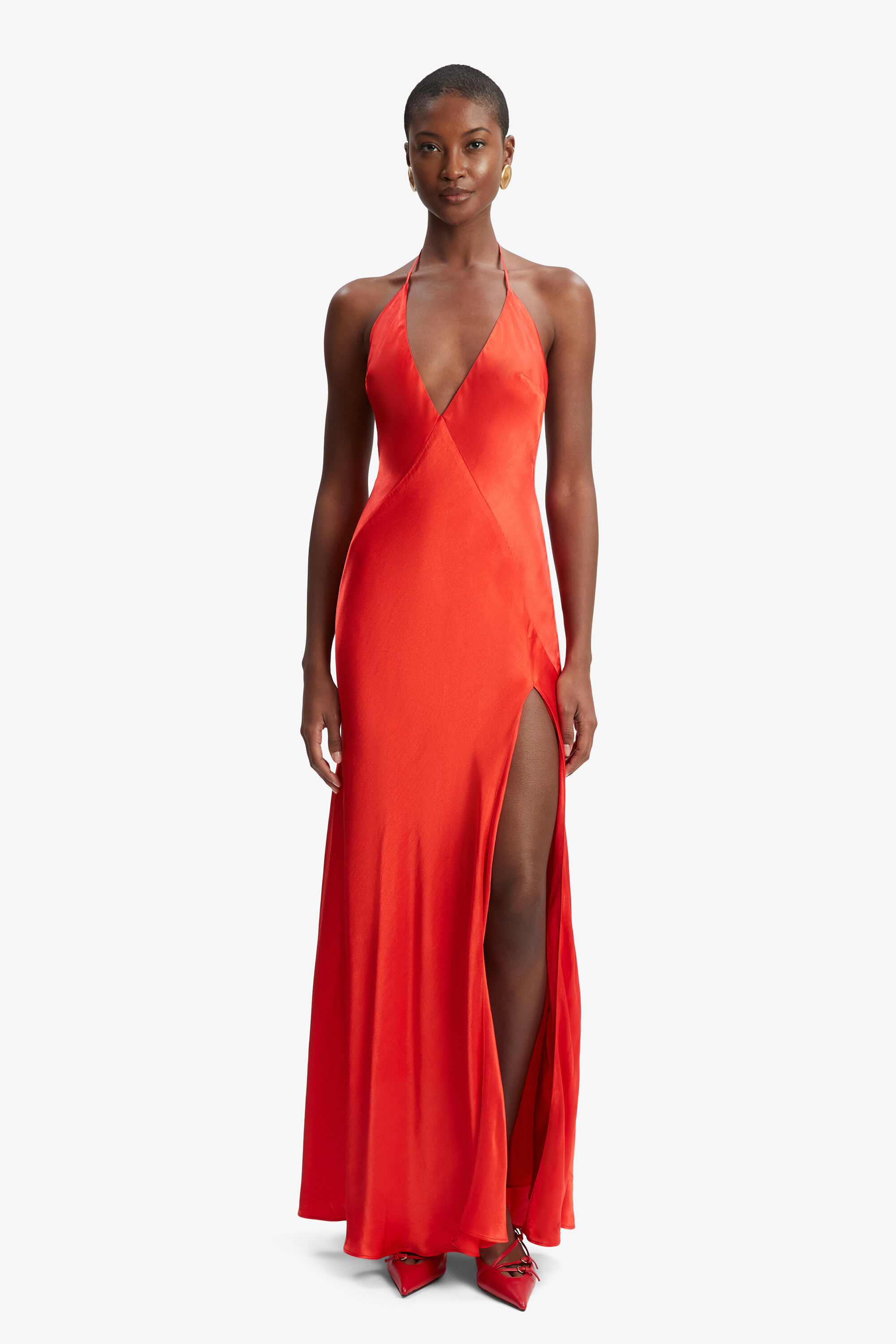 halter black satin dress Halter Bias Dress main image 1