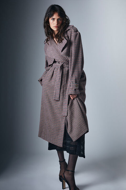 OVERSIZED CHECK TRENCH in colour CAVIAR