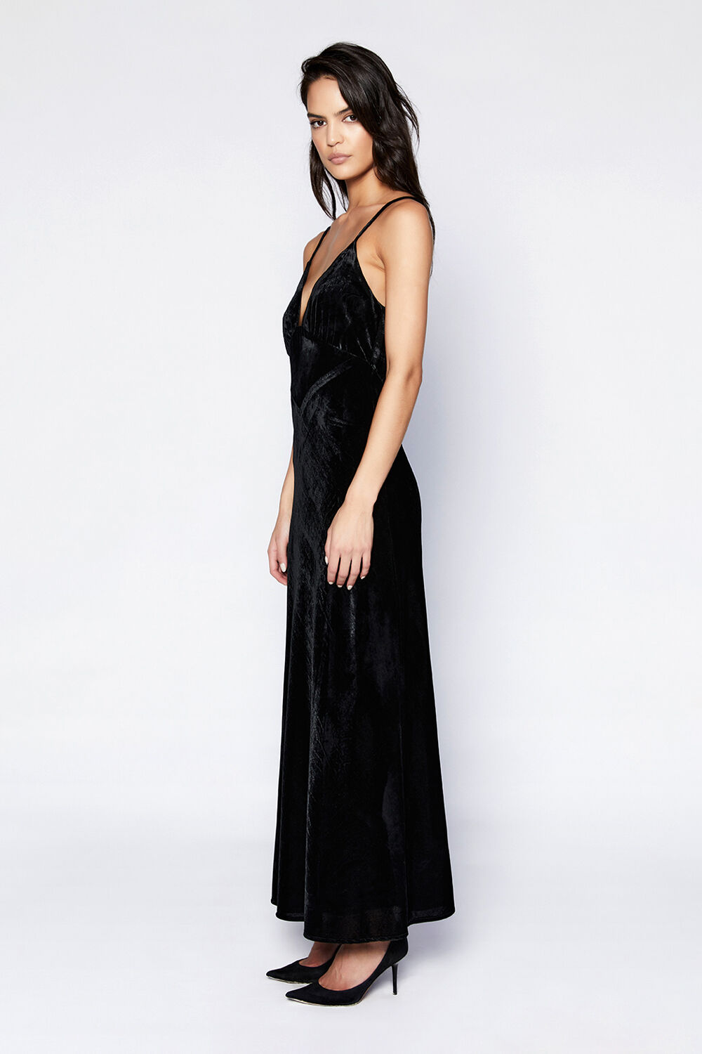CAPRI VELOUR SLIP DRESS in colour CAVIAR