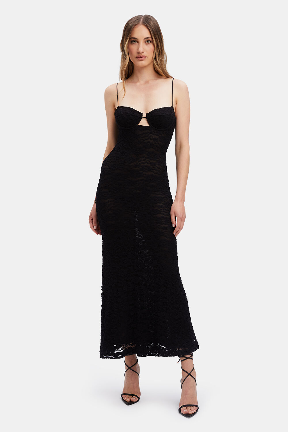 YESENIA LACE MIDI DRESS in colour CAVIAR
