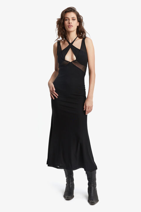 HESTIA MESH MIDI DRESS in colour CAVIAR