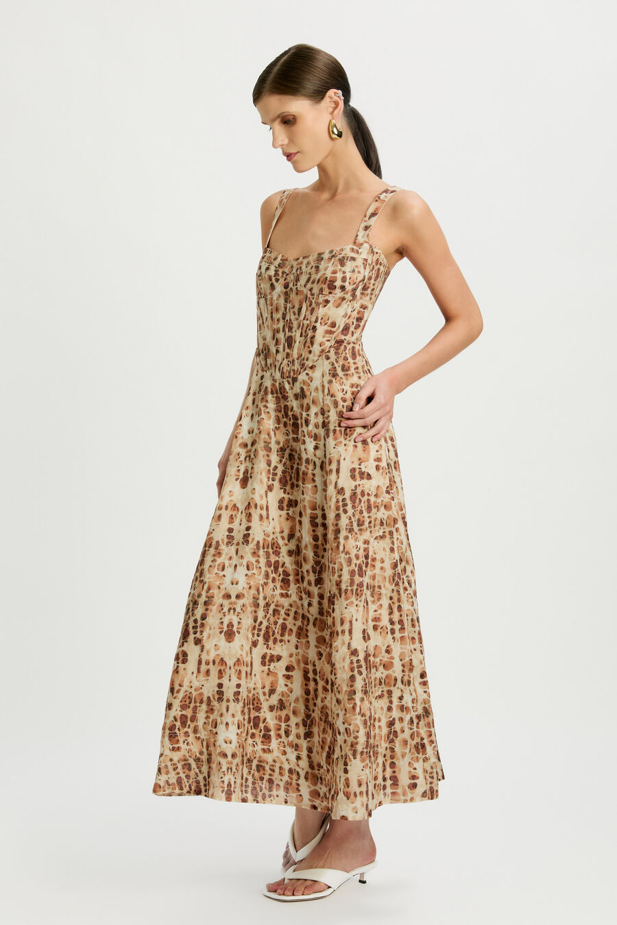 LILAH CORSET MIDI DRESS in colour PEBBLE PRI