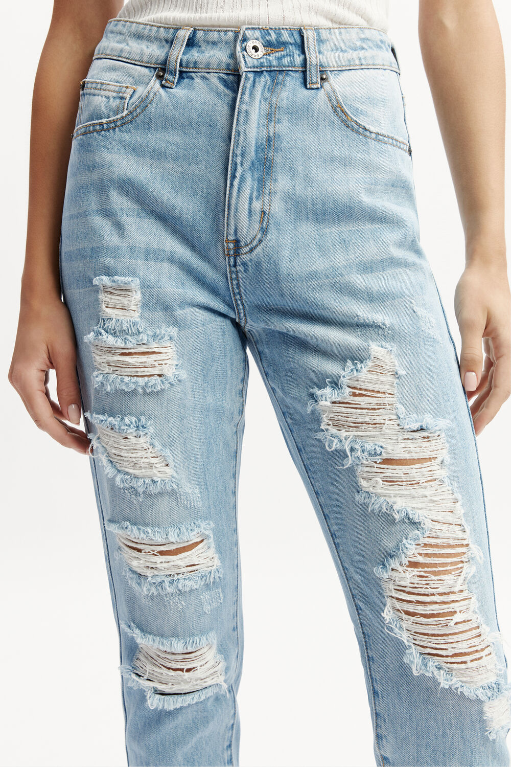 THE MUM JEAN in colour DUSTY BLUE