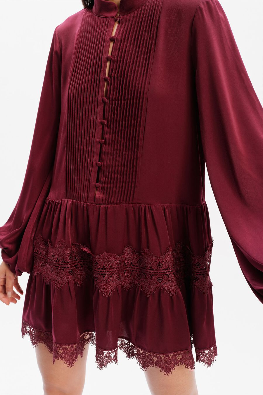 ANTONIA LACE TRIM MINI DRESS in colour Mulberry