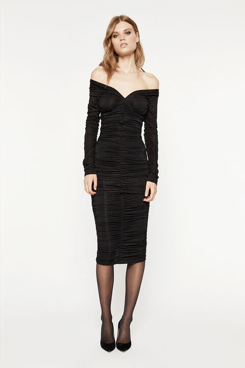 RUCHED DETAIL MIDI DRESS in colour CAVIAR