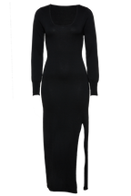 MAXI KNIT SPLIT DRESS in colour CAVIAR