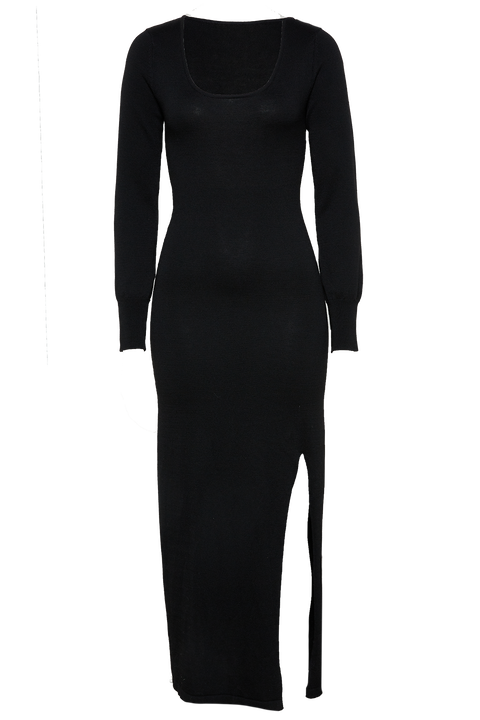 MAXI KNIT SPLIT DRESS in colour CAVIAR