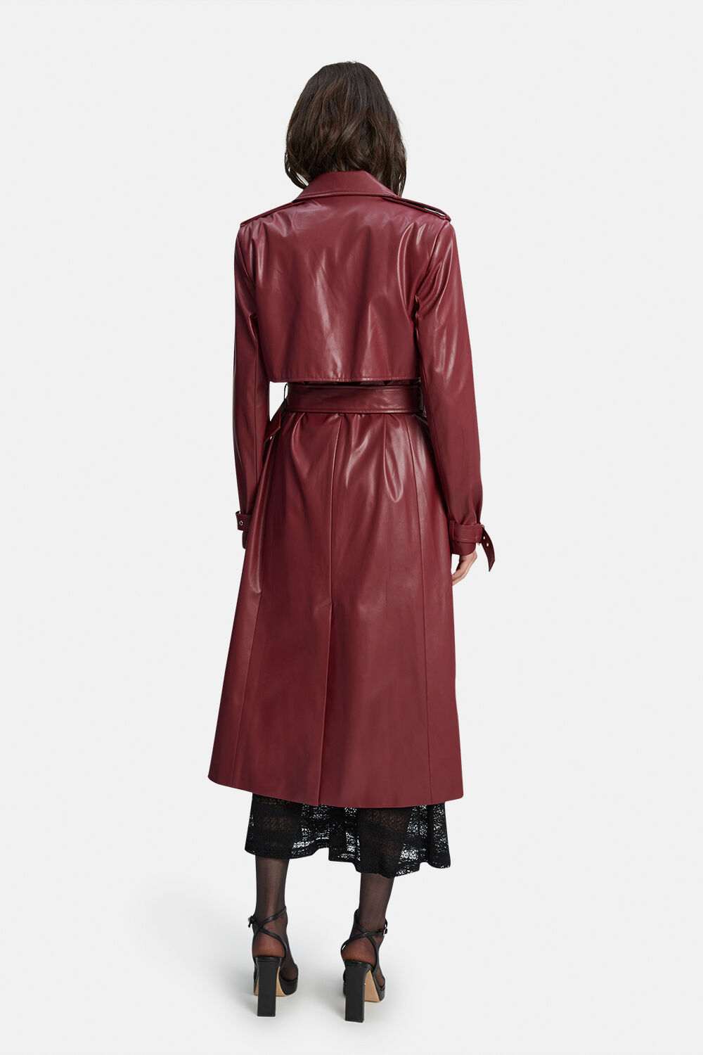 VEGAN LEATHER TRENCH COAT in colour BURGUNDY