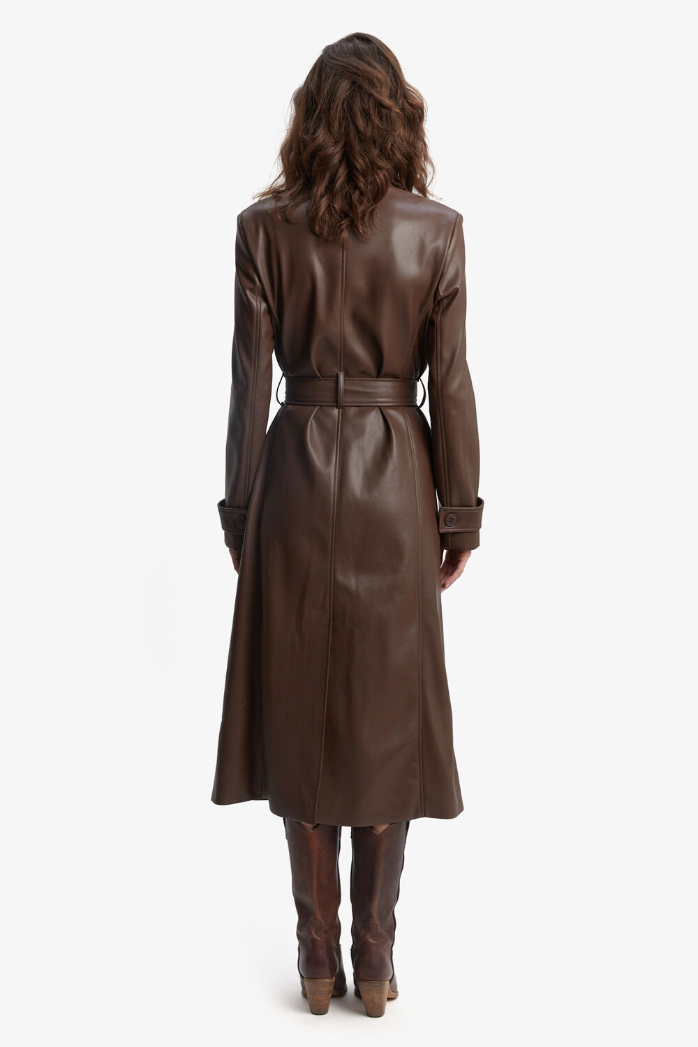 VEGAN LEATHER TRENCH COAT in colour CHOCOLATE BROWN