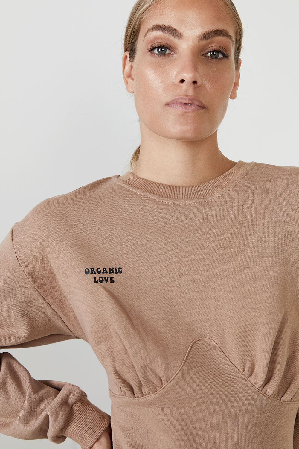 The Organic Sweater Dress in Tan | Bardot