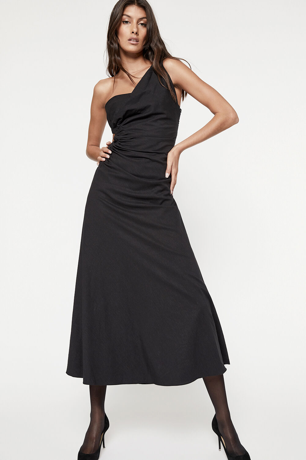 DRAPE ATHENA MIDI DRESS in colour CAVIAR