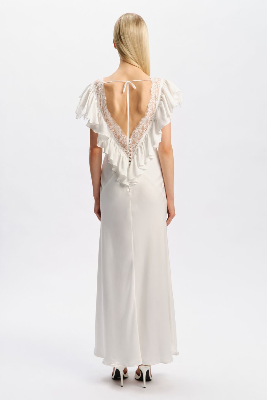 CELESTE RUFFLE MAXI DRESS in colour Orchid White