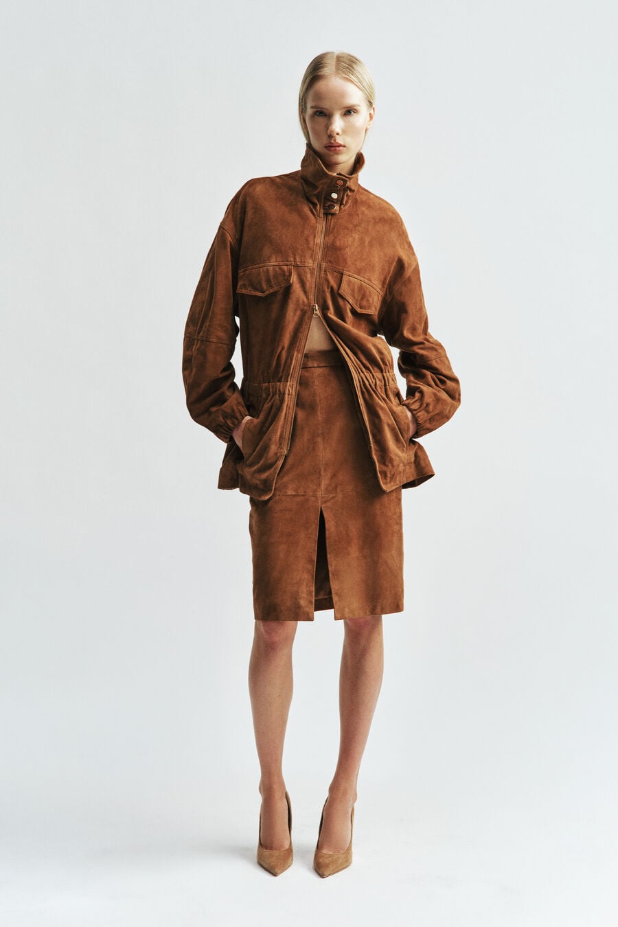 Rheba Genuine Suede Midi Skirt