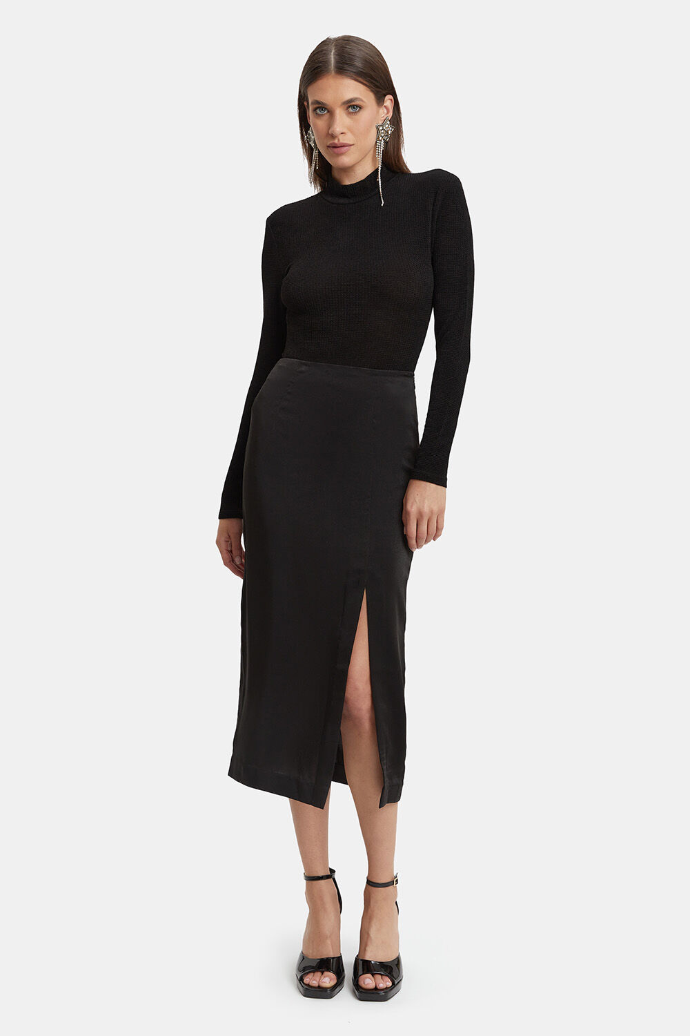 REAGAN MIDI SLIT SKIRT in colour CAVIAR