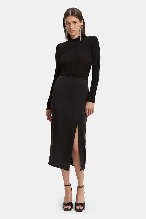 REAGAN MIDI SLIT SKIRT in colour CAVIAR