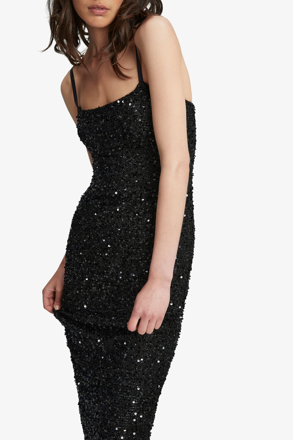 INFINITE SEQUIN MAXI DRESS in colour CAVIAR